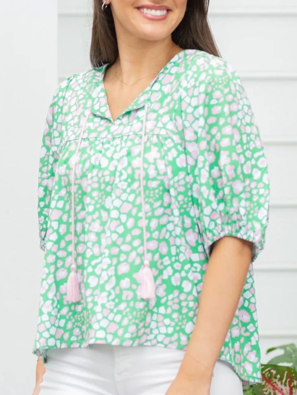 Michelle McDowell | EUC - Wild Safari Pine Blouse - Size M - Green/Pink